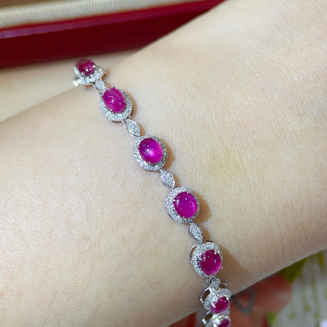 14k Gold 6.23 Ctw Natural Ruby & Diamond Bracelet - 5