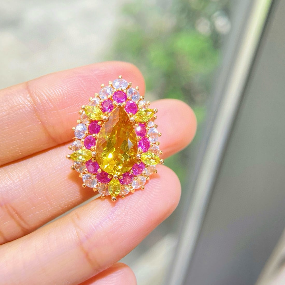 14k Gold 7.00 Ctw Natural Heliodor & Gem Pendant( Without Chain ) - 2