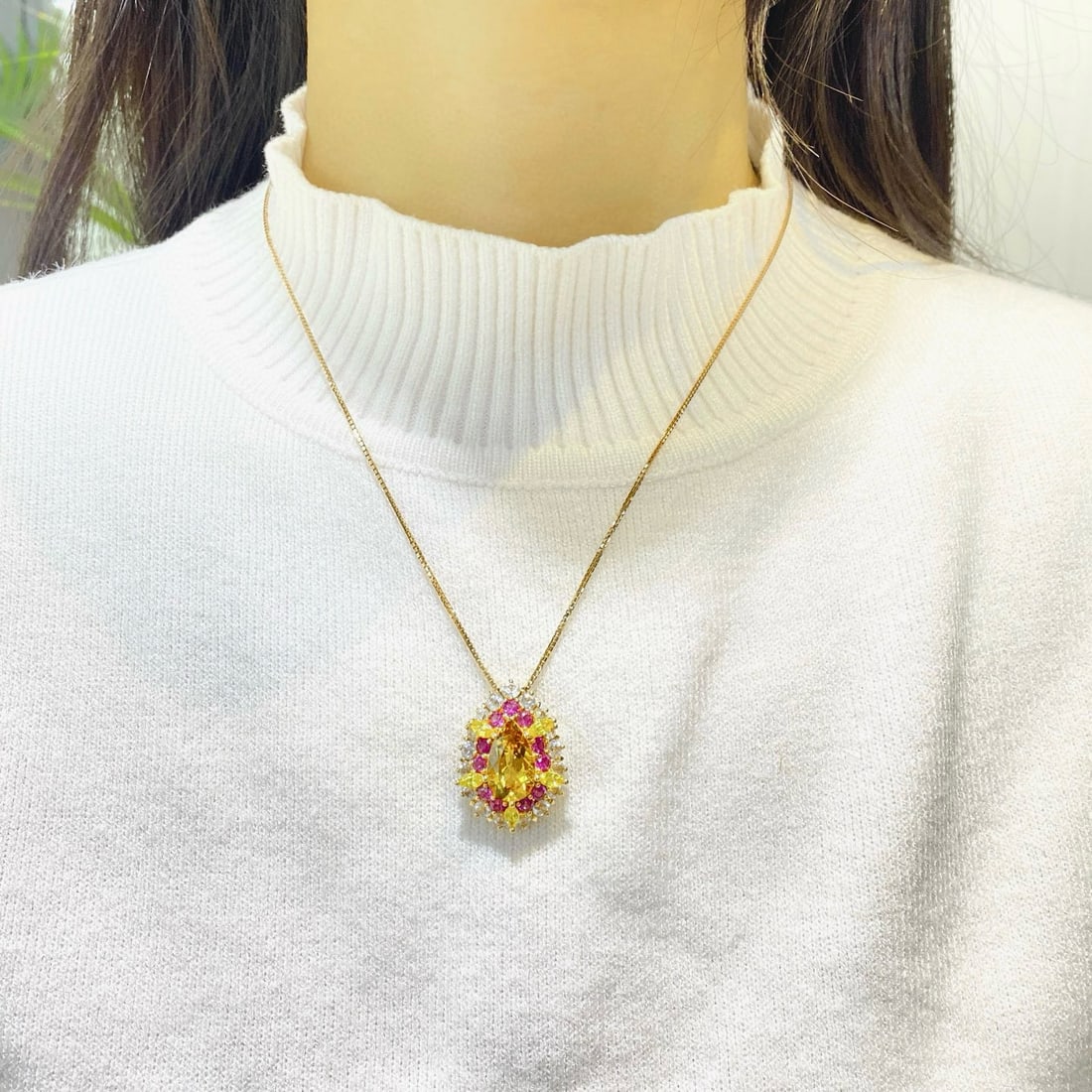 14k Gold 7.00 Ctw Natural Heliodor & Gem Pendant( Without Chain ) - 3