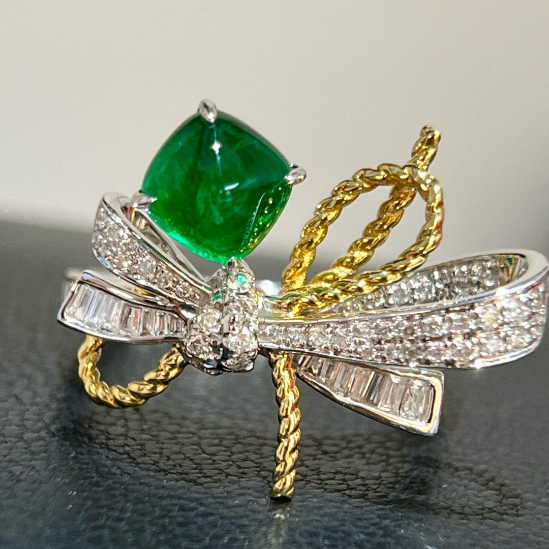 14k Gold 1.75 Ctw Vivid Green Natural Emerald & Diamond Ring - 2