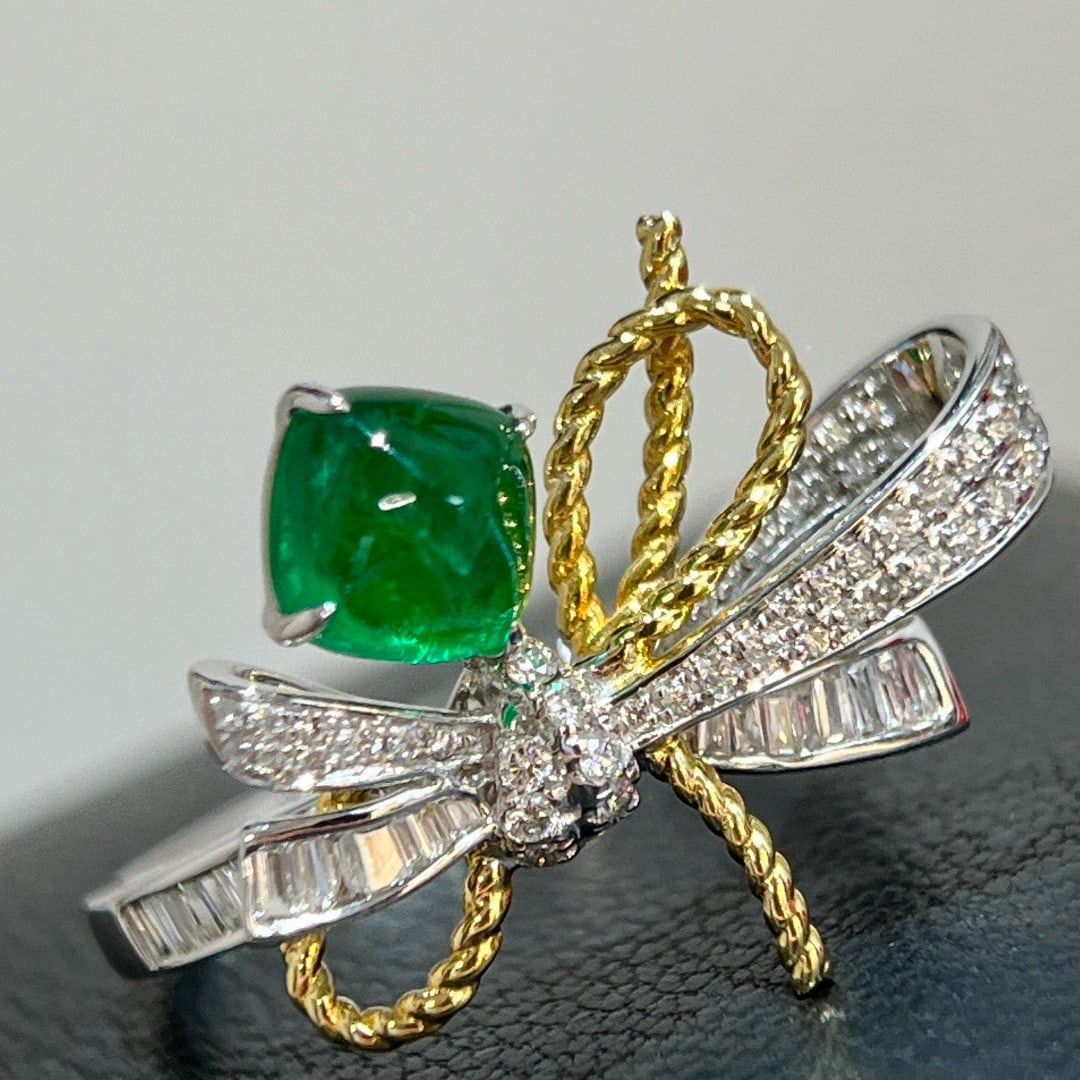 14k Gold 1.75 Ctw Vivid Green Natural Emerald & Diamond Ring - 3