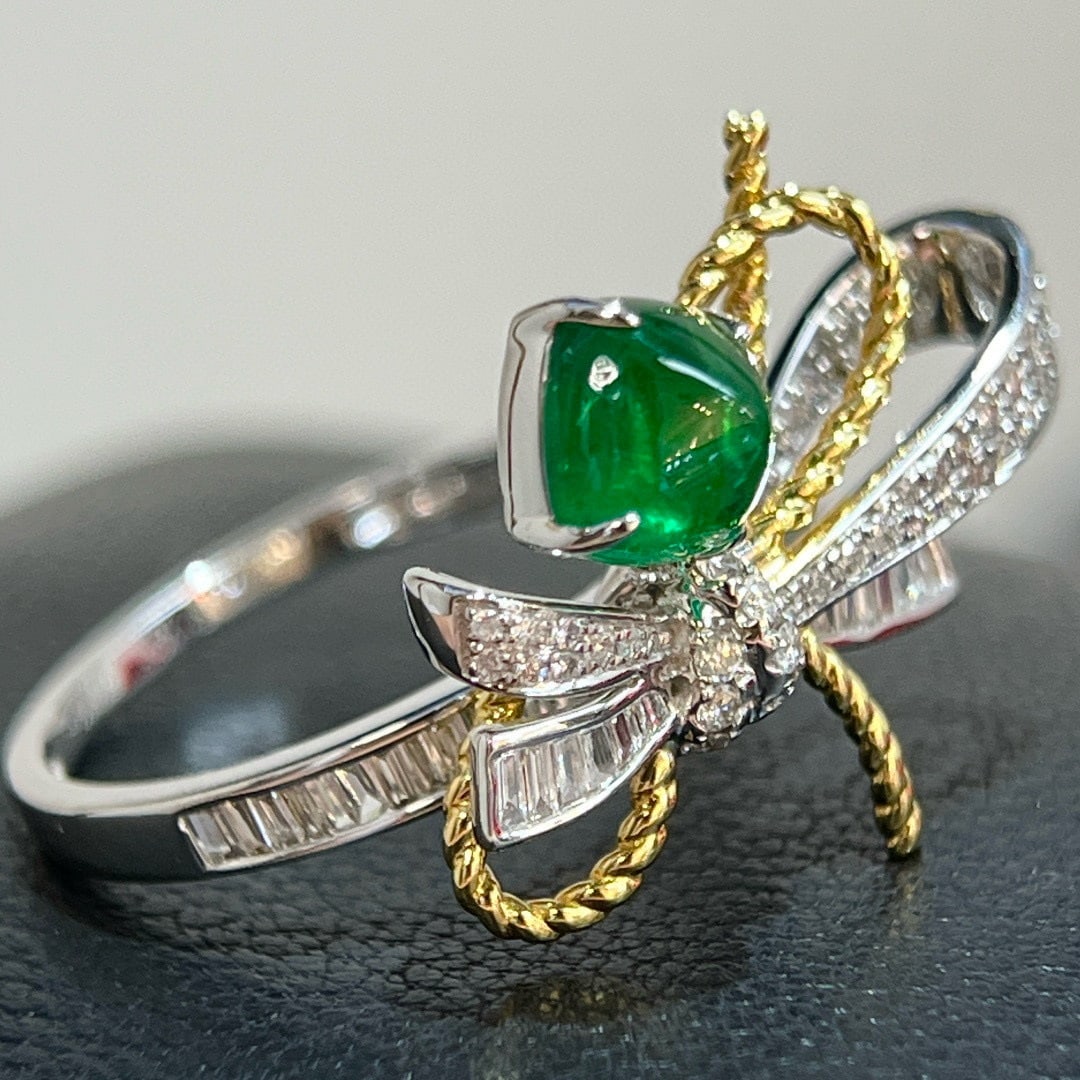 14k Gold 1.75 Ctw Vivid Green Natural Emerald & Diamond Ring - 4