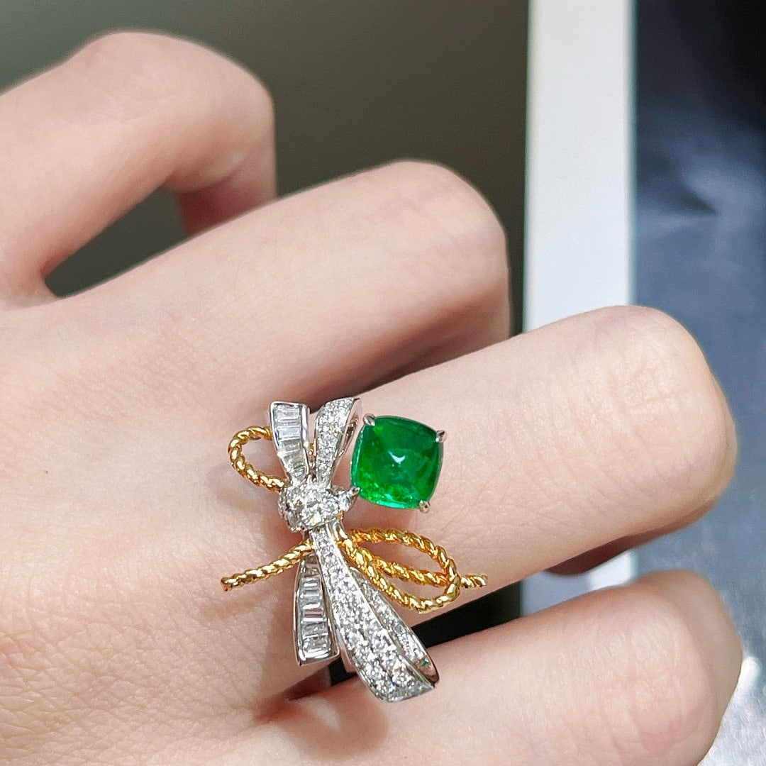 14k Gold 1.75 Ctw Vivid Green Natural Emerald & Diamond Ring - 5