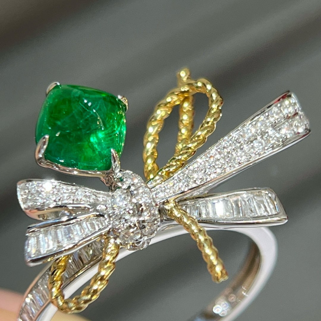 14k Gold 1.75 Ctw Vivid Green Natural Emerald & Diamond Ring - 7