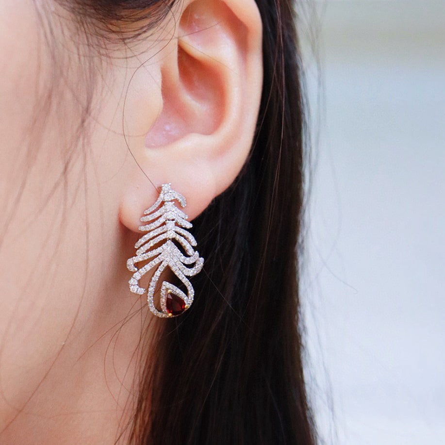 14k Gold 2.54 Ctw Natural Ruby & Diamond Earrings - 2