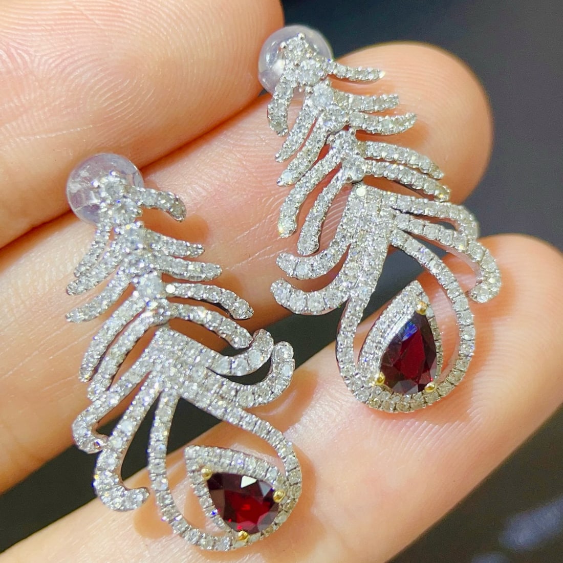 14k Gold 2.54 Ctw Natural Ruby & Diamond Earrings - 3