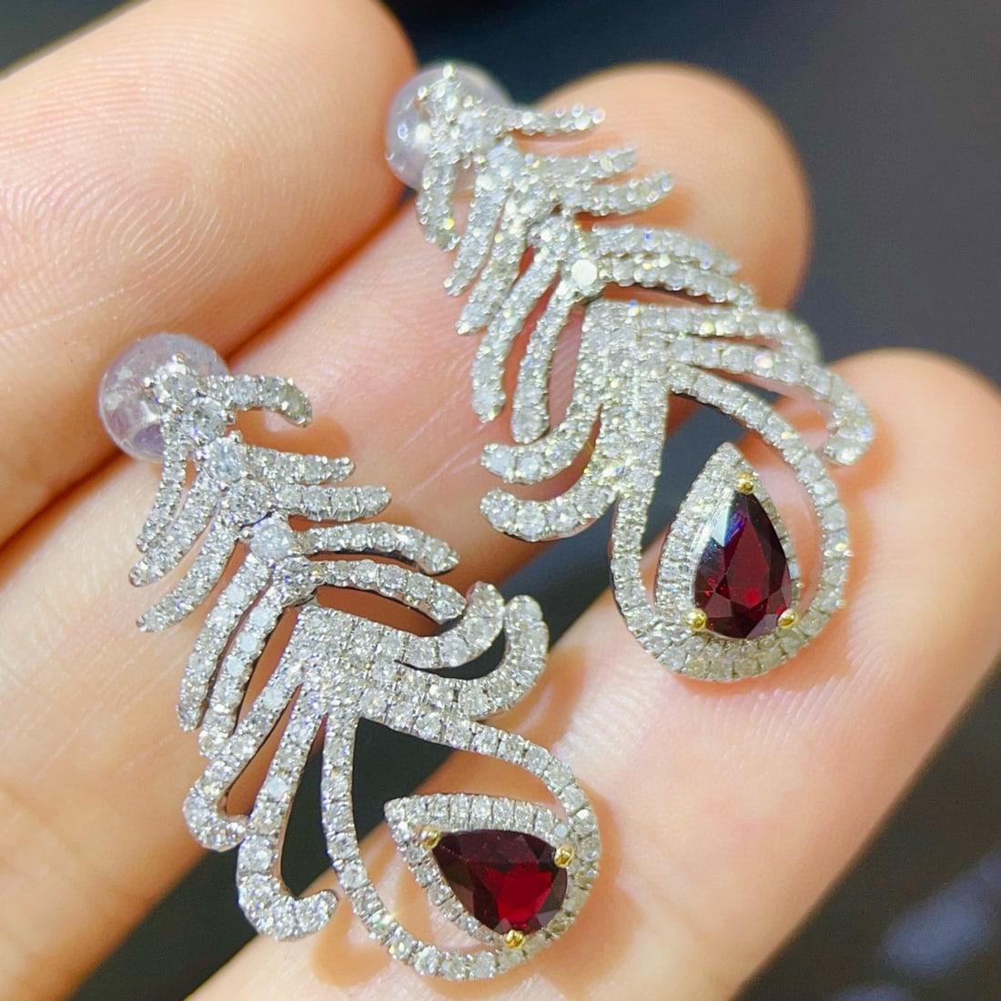 14k Gold 2.54 Ctw Natural Ruby & Diamond Earrings - 4