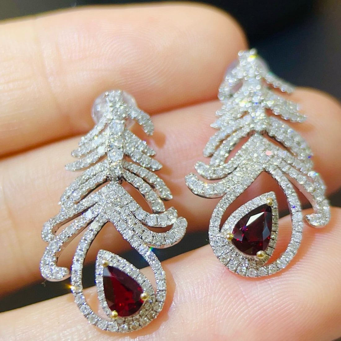 14k Gold 2.54 Ctw Natural Ruby & Diamond Earrings - 5