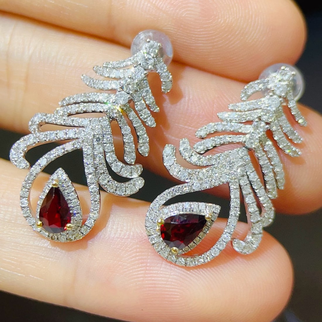 14k Gold 2.54 Ctw Natural Ruby & Diamond Earrings - 6