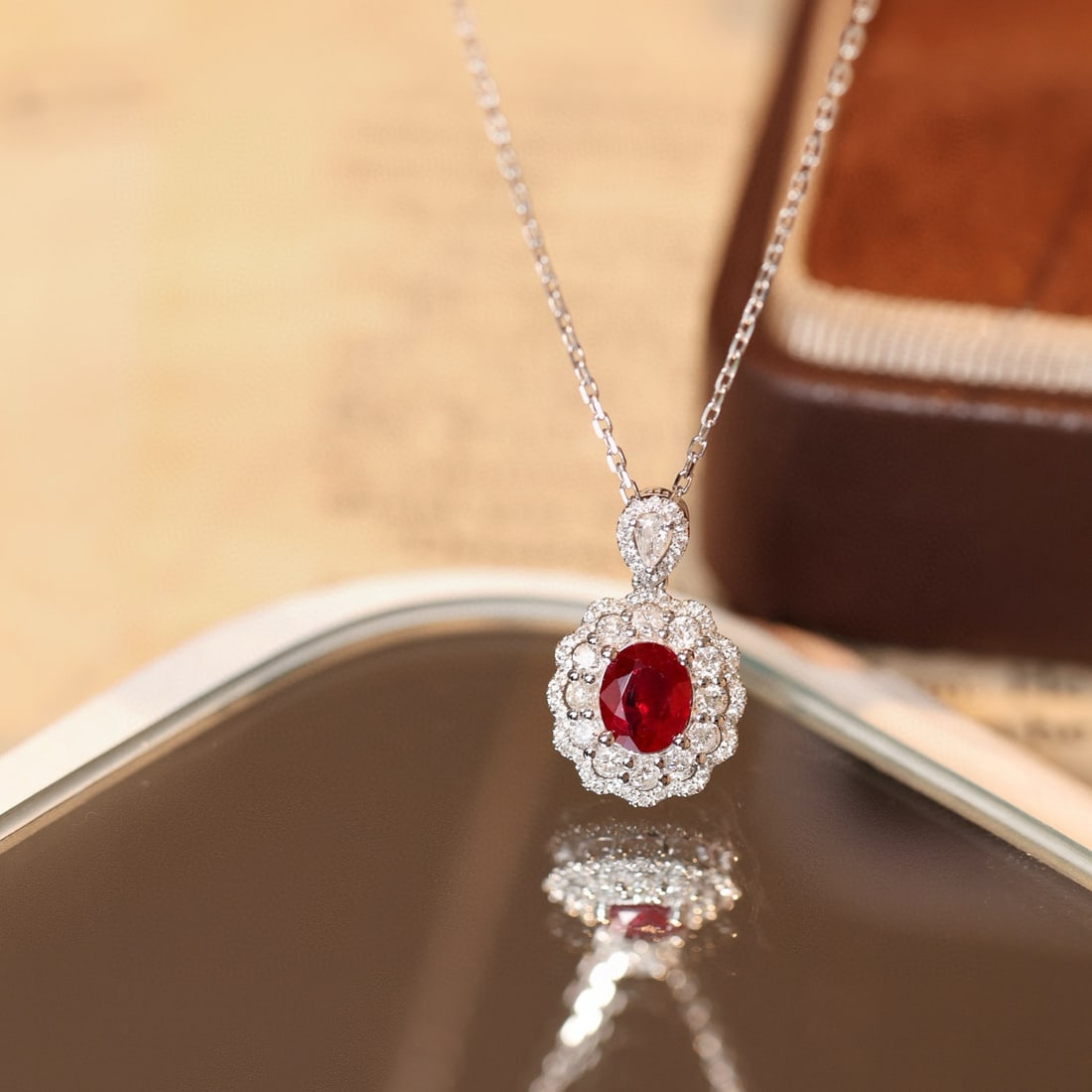 14k Gold 0.87 Ctw Natural Ruby & Diamond Pendant( Without Chain ) - 2