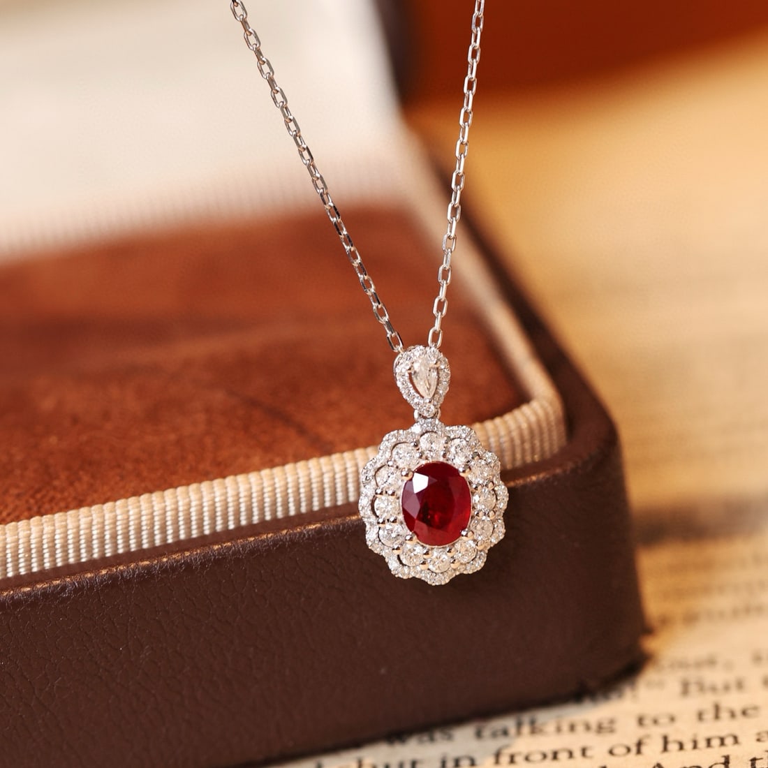 14k Gold 0.87 Ctw Natural Ruby & Diamond Pendant( Without Chain ) - 3