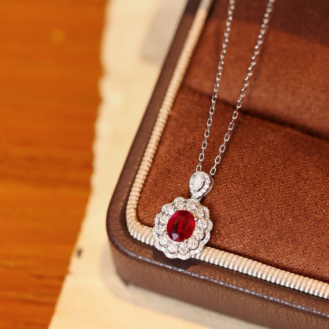 14k Gold 0.87 Ctw Natural Ruby & Diamond Pendant( Without Chain ) - 4