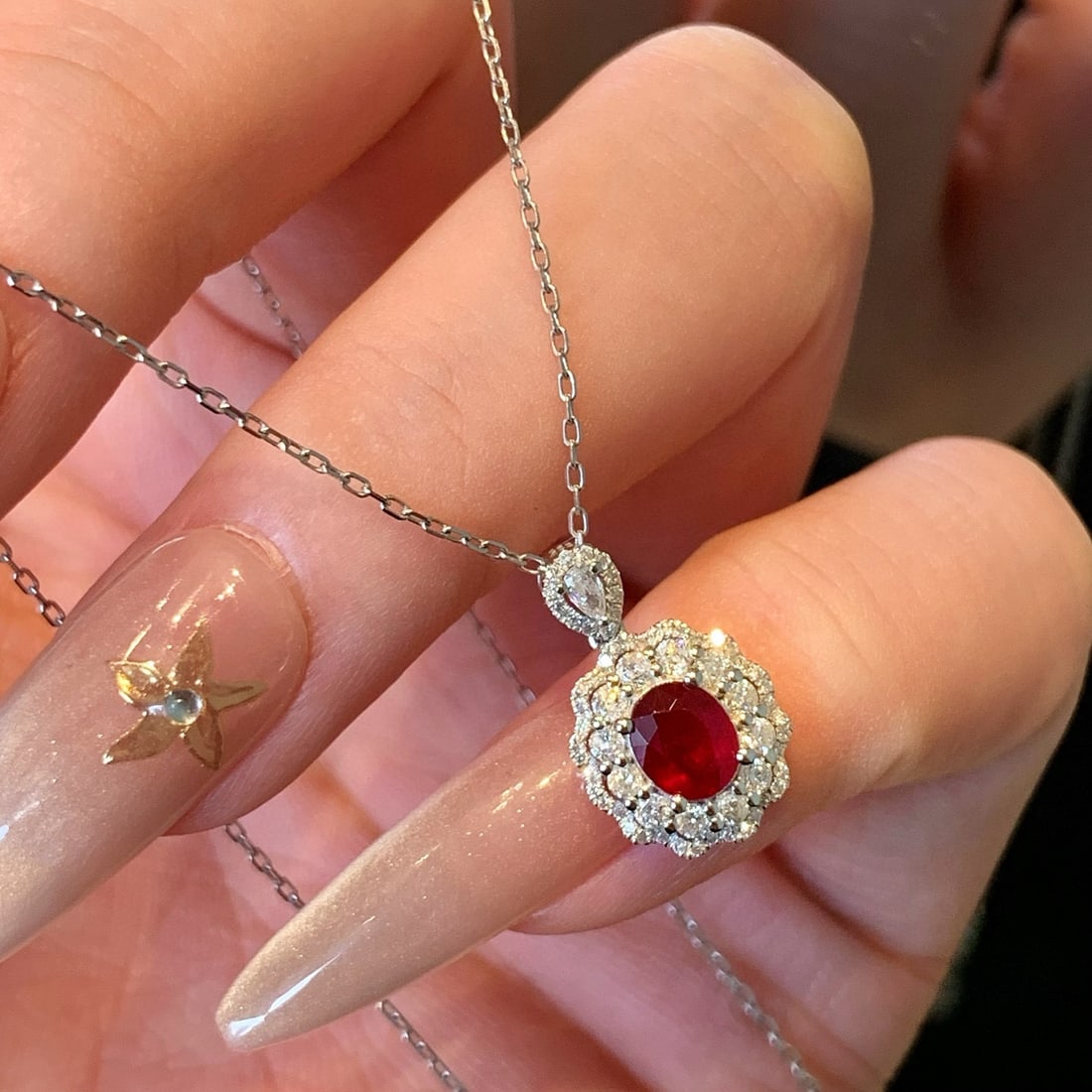 14k Gold 0.87 Ctw Natural Ruby & Diamond Pendant( Without Chain ) - 7