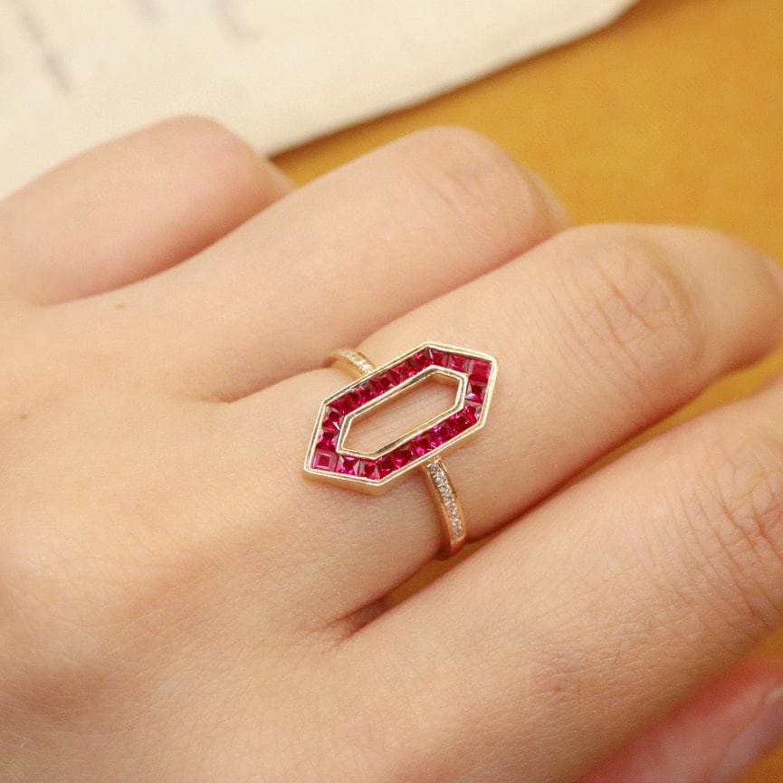 14k Gold 0.79 Ctw Natural Ruby & Diamond Ring - 6