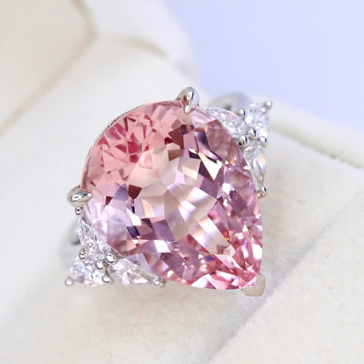 14k Gold 6.80 Ctw Natural Morganite & Diamond Ring - 3