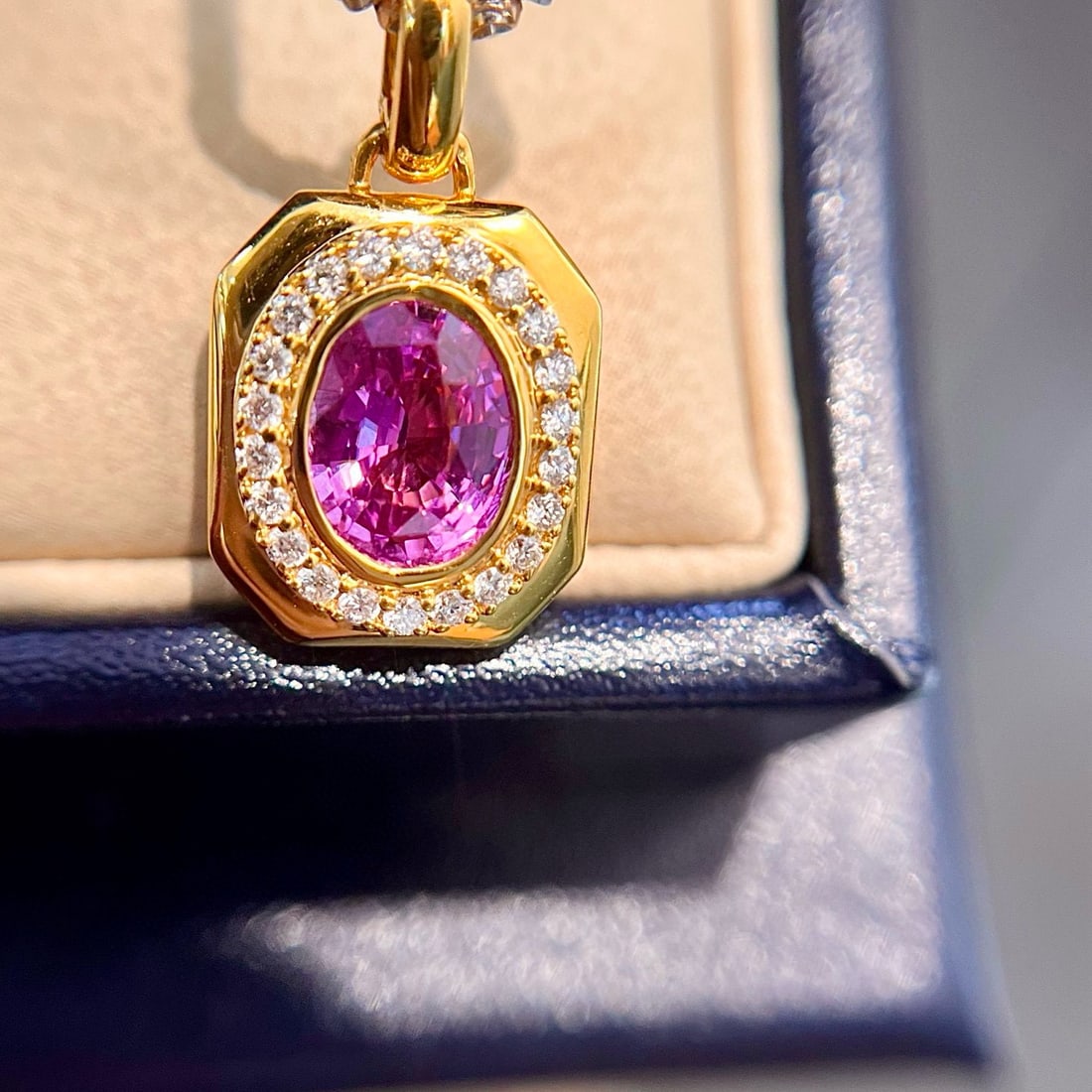 14k Gold 1.58 Ctw Natural Padparadscha Sapphire & Diamond Pendant( Without Chain ) - 2