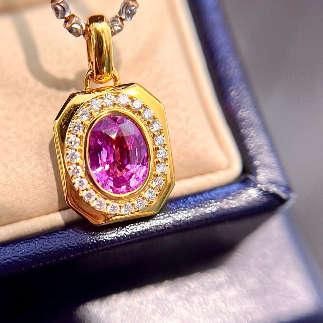 14k Gold 1.58 Ctw Natural Padparadscha Sapphire & Diamond Pendant( Without Chain ) - 3