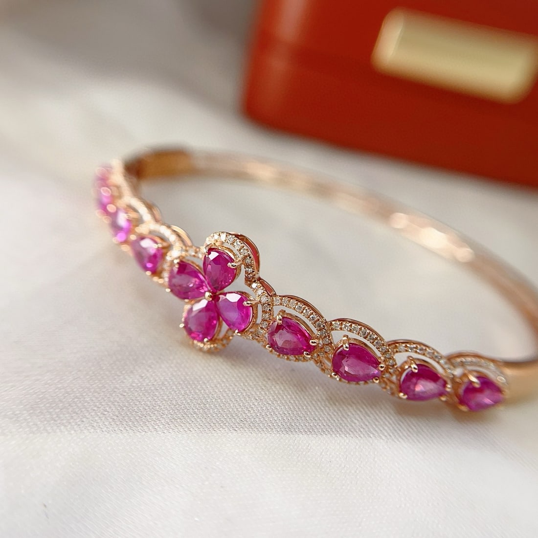 14k Gold 6.30 Ct Natural Ruby & Diamond Bangle - 2