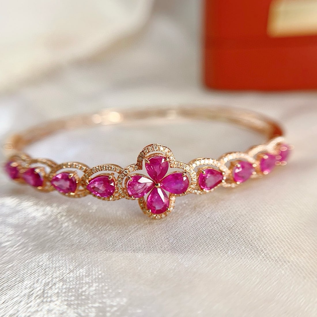 14k Gold 6.30 Ct Natural Ruby & Diamond Bangle - 3