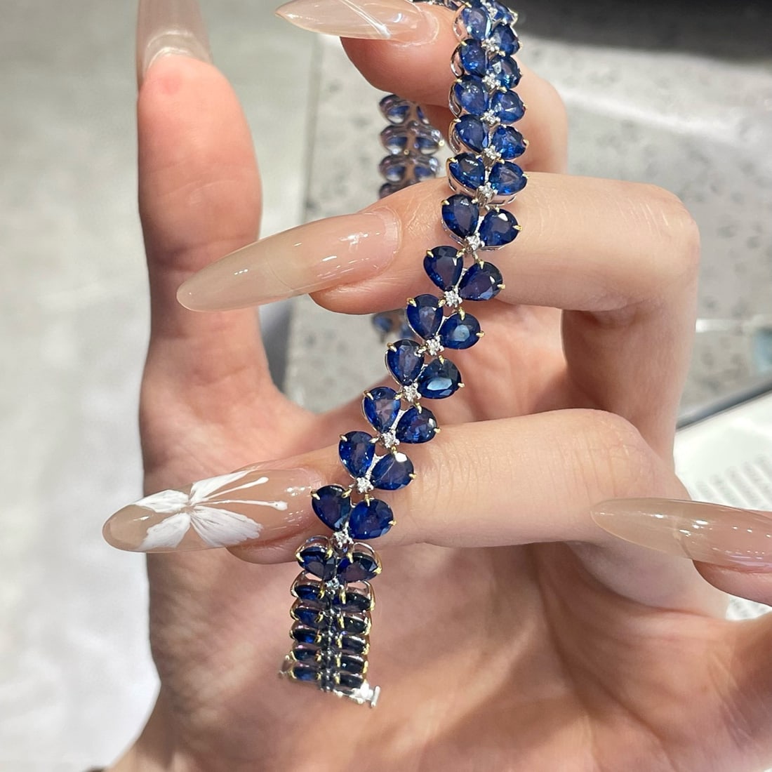 14k Gold 24 Ct Natural Sapphire & Diamond Bracelet - 4