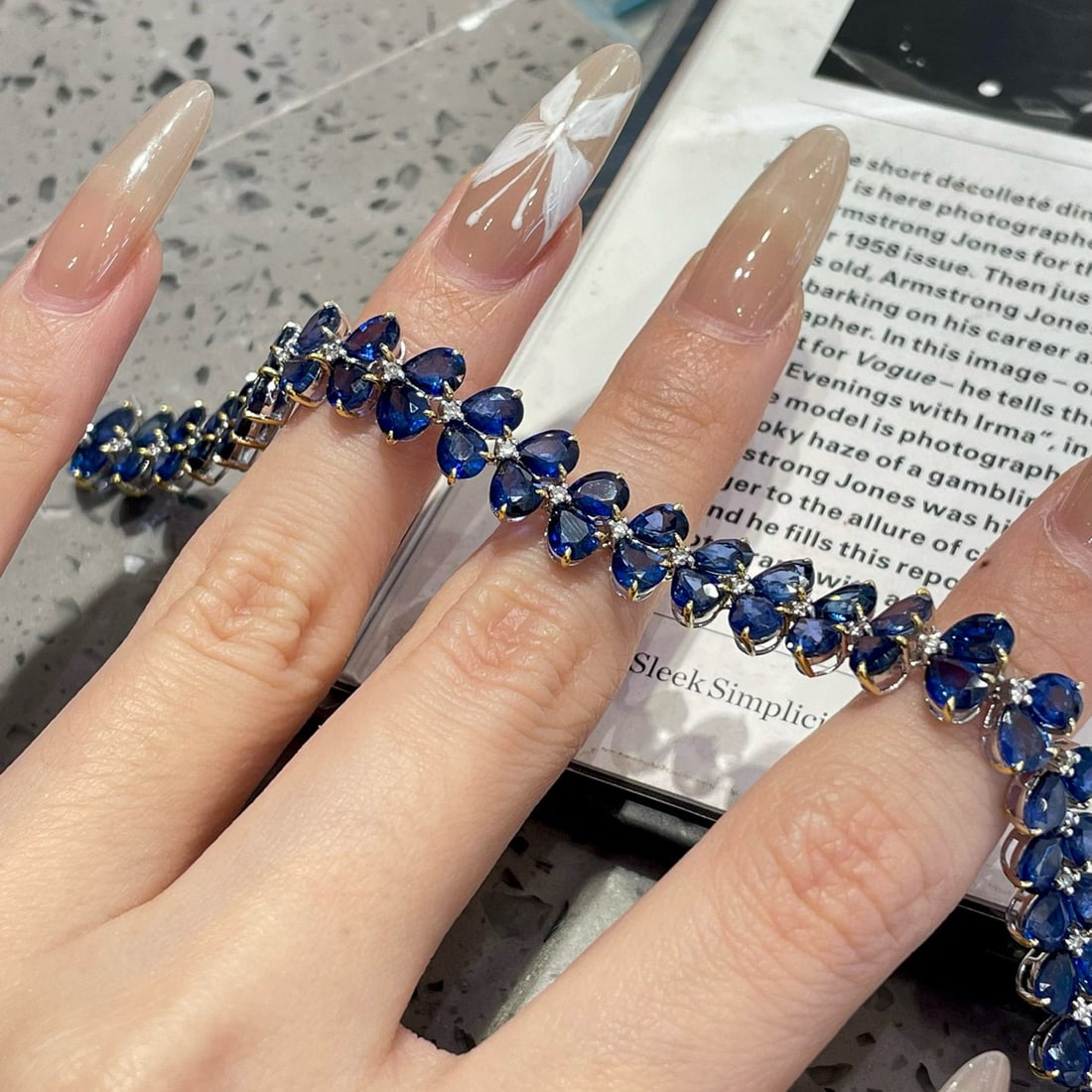 14k Gold 24 Ct Natural Sapphire & Diamond Bracelet - 5