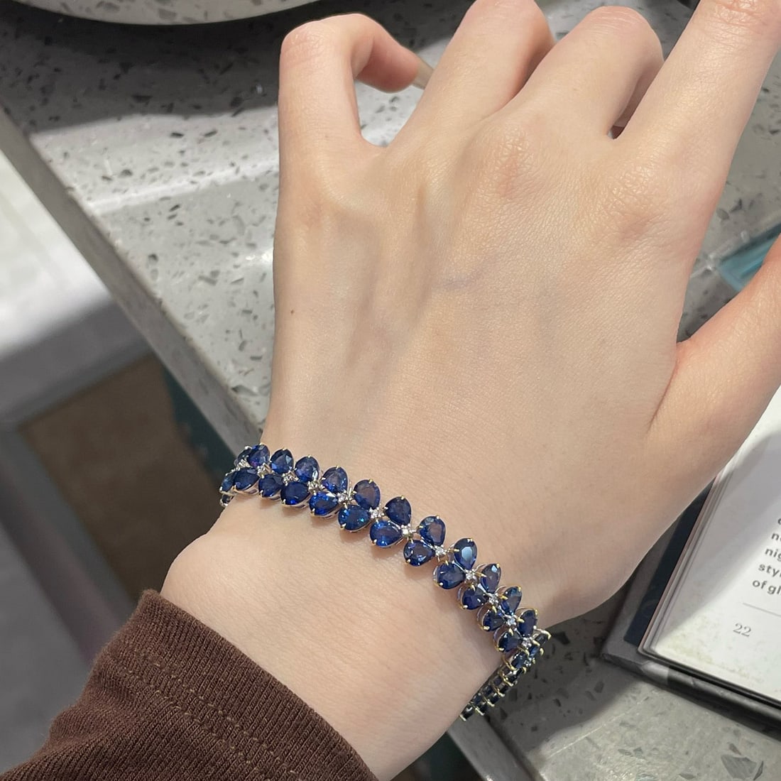 14k Gold 24 Ct Natural Sapphire & Diamond Bracelet - 6