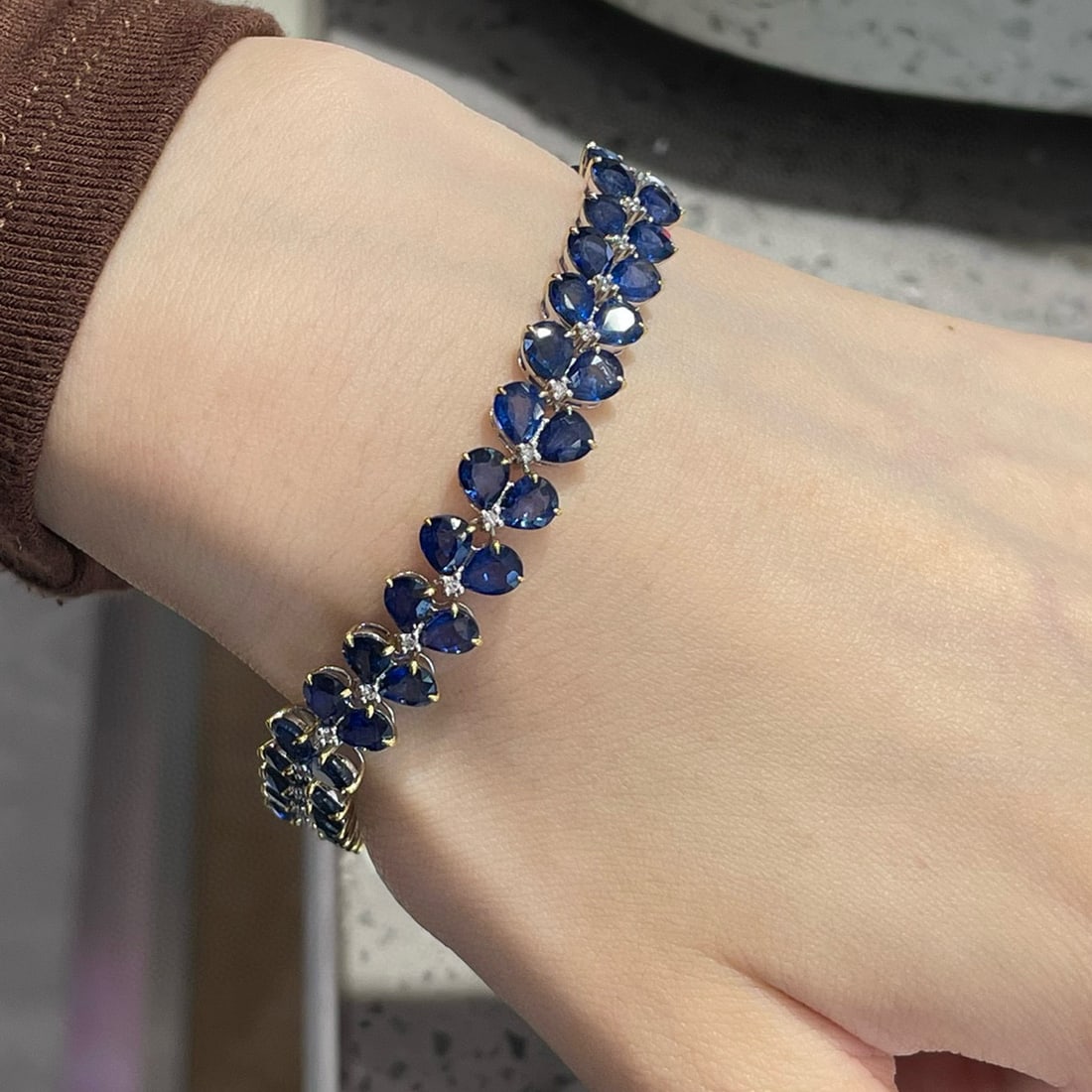 14k Gold 24 Ct Natural Sapphire & Diamond Bracelet - 7