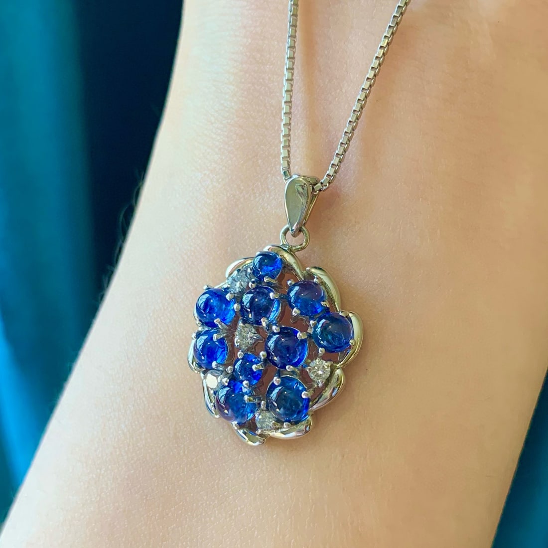 14k Gold 4.40 Ctw Natural Sapphire & Diamond Pendant( Without Chain ) - 2