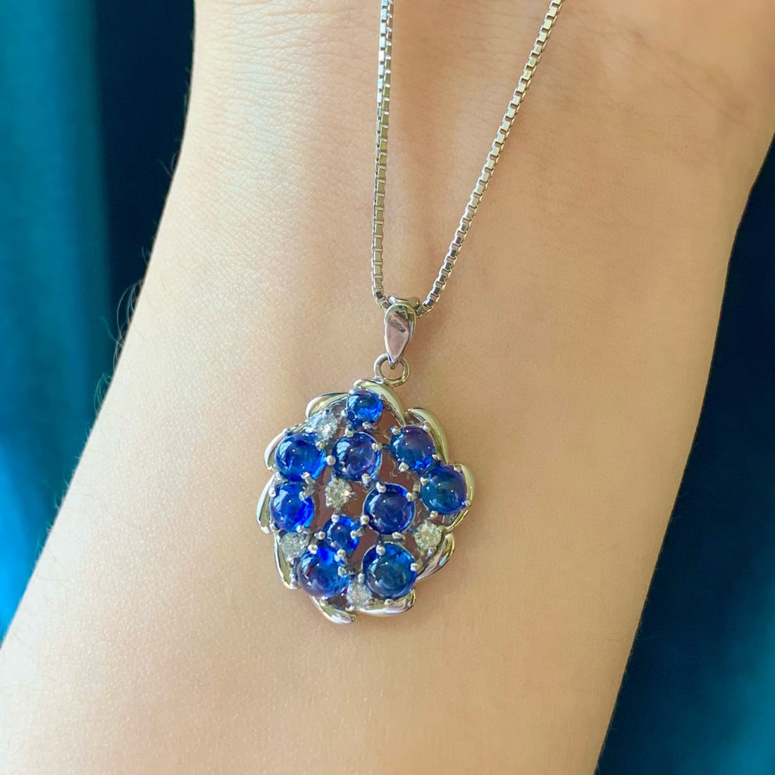 14k Gold 4.40 Ctw Natural Sapphire & Diamond Pendant( Without Chain ) - 3