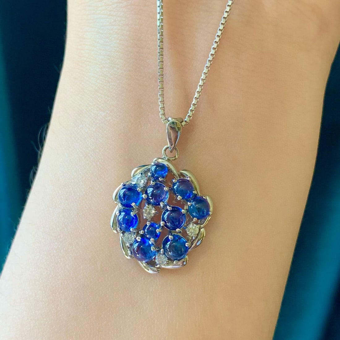 14k Gold 4.40 Ctw Natural Sapphire & Diamond Pendant( Without Chain ) - 4