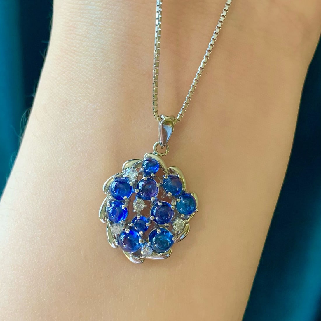 14k Gold 4.40 Ctw Natural Sapphire & Diamond Pendant( Without Chain ) - 5