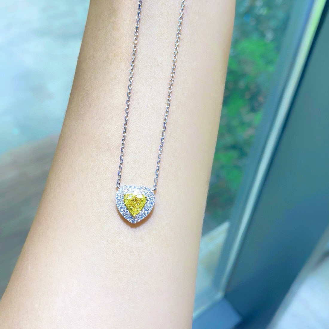 Gia Certified 14k Gold 1.30 Ctw Natural Yellow Diamond & Diamond Necklace - 2