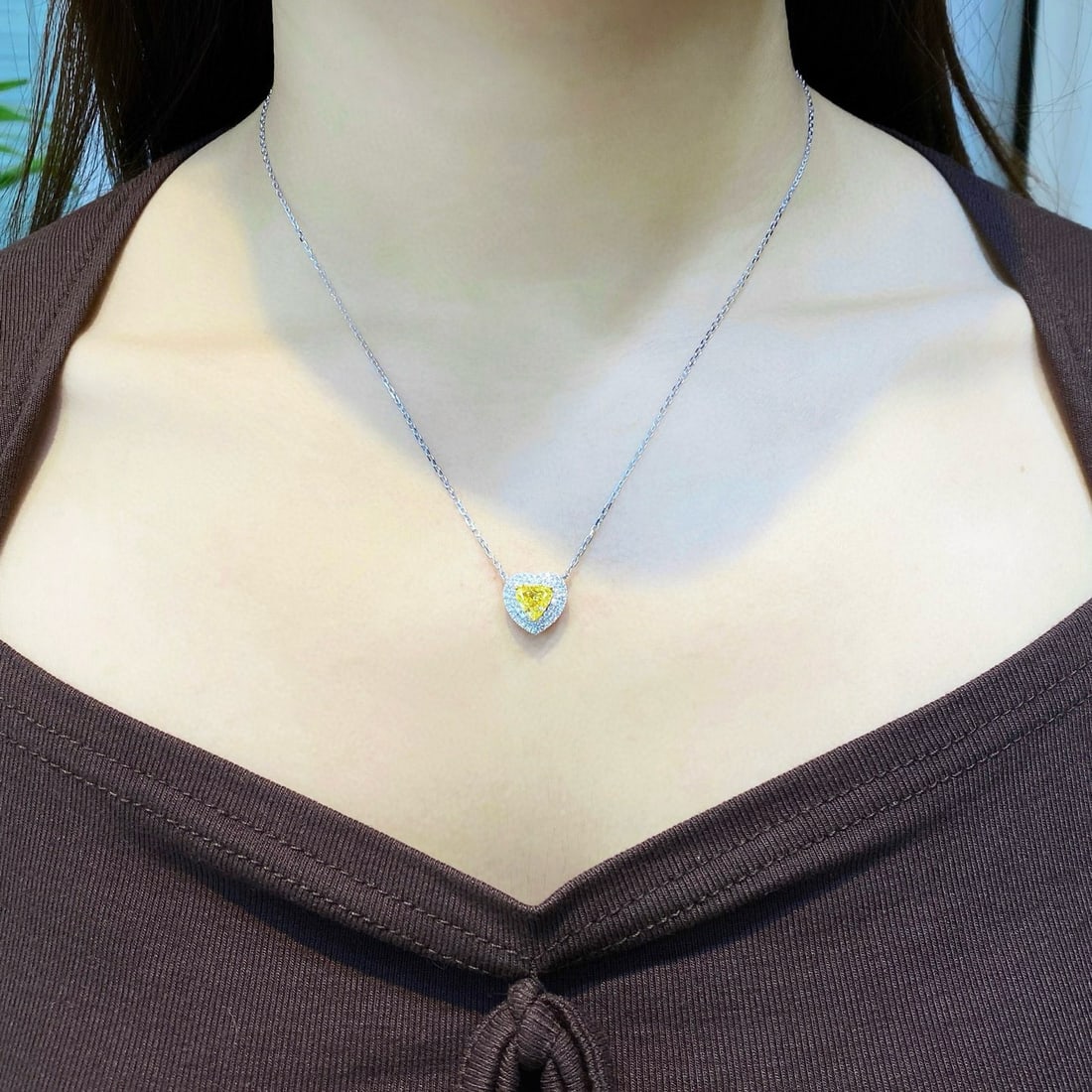 Gia Certified 14k Gold 1.30 Ctw Natural Yellow Diamond & Diamond Necklace - 3