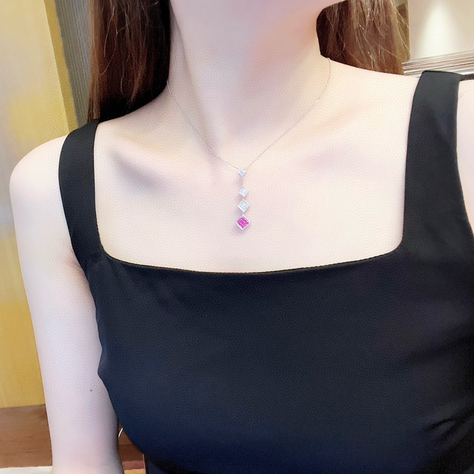 14k Gold 0.90 Ctw Natural Ruby & Diamond Necklace - 5