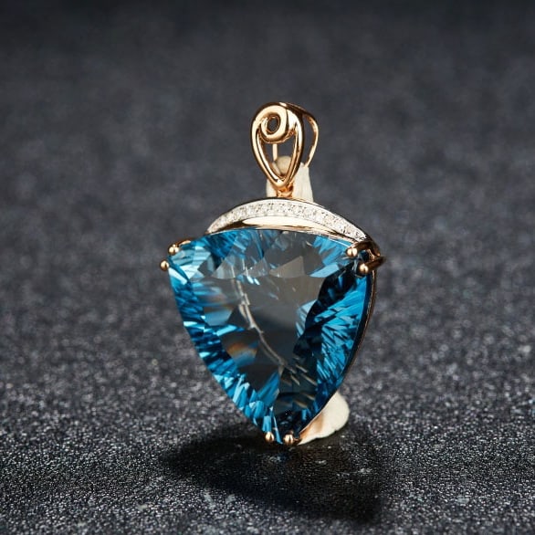 14k Gold 20.6 Ct Natural Topaz & Diamond Pendant( Without Chain ) - 3