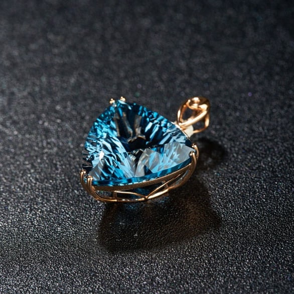 14k Gold 20.6 Ct Natural Topaz & Diamond Pendant( Without Chain ) - 7