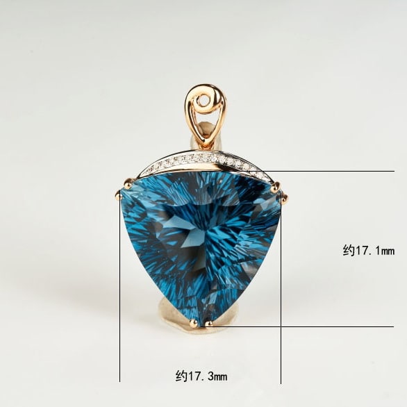 14k Gold 20.6 Ct Natural Topaz & Diamond Pendant( Without Chain ) - 8