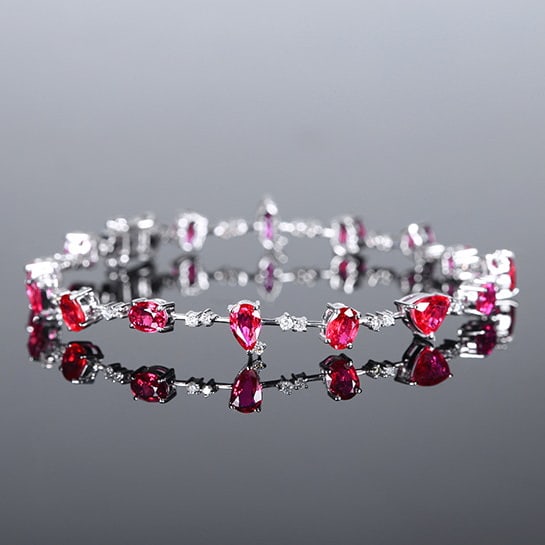 14k Gold 5.18 Ctw Natural Ruby & Diamond Bracelet - 3