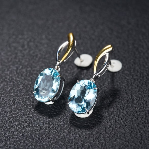 14k Gold 5.8 Ct Natural Aquamarine Earrings - 3