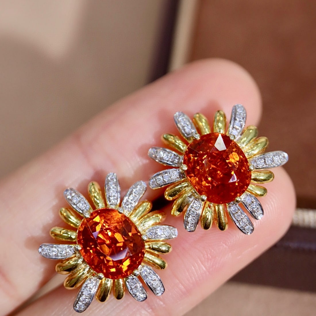 14k Gold 8.24 Ctw Natural Spessartine & Diamond Earrings - 6