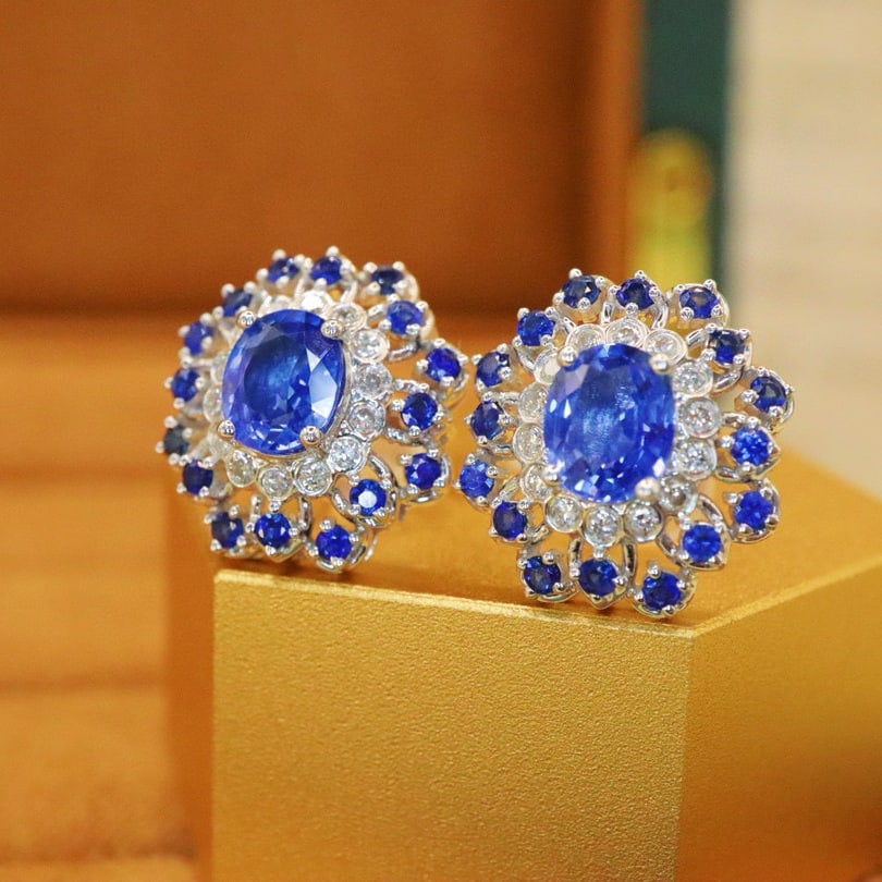 14k Gold 1.88 Ctw Natural Sapphire & Diamond Earrings - 2