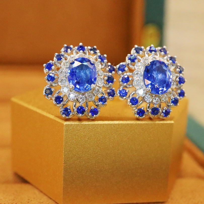 14k Gold 1.88 Ctw Natural Sapphire & Diamond Earrings - 3