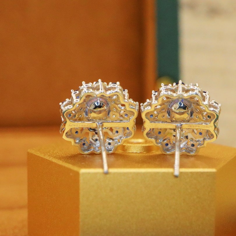 14k Gold 1.88 Ctw Natural Sapphire & Diamond Earrings - 4