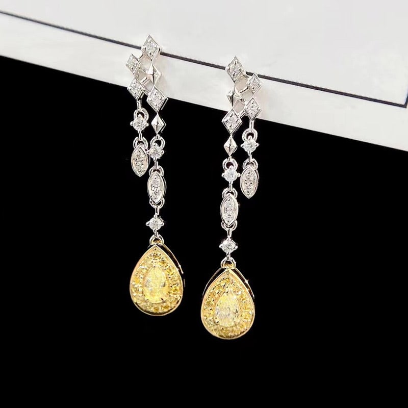 14k Gold 0.48 Ctw Natural Yellow Diamond & Diamond Earrings - 2