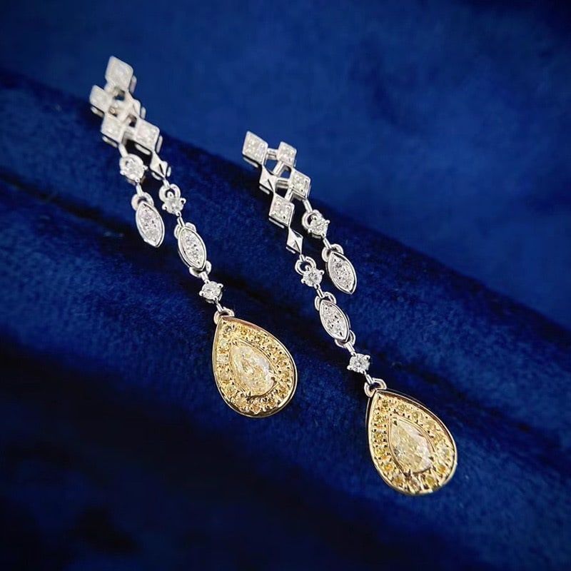 14k Gold 0.48 Ctw Natural Yellow Diamond & Diamond Earrings - 3