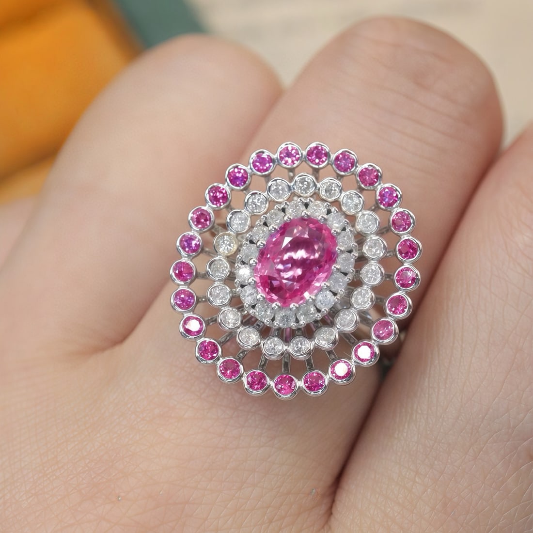 14k Gold 1.36 Ctw Natural Padparadscha Sapphire & Diamond Ring - 5