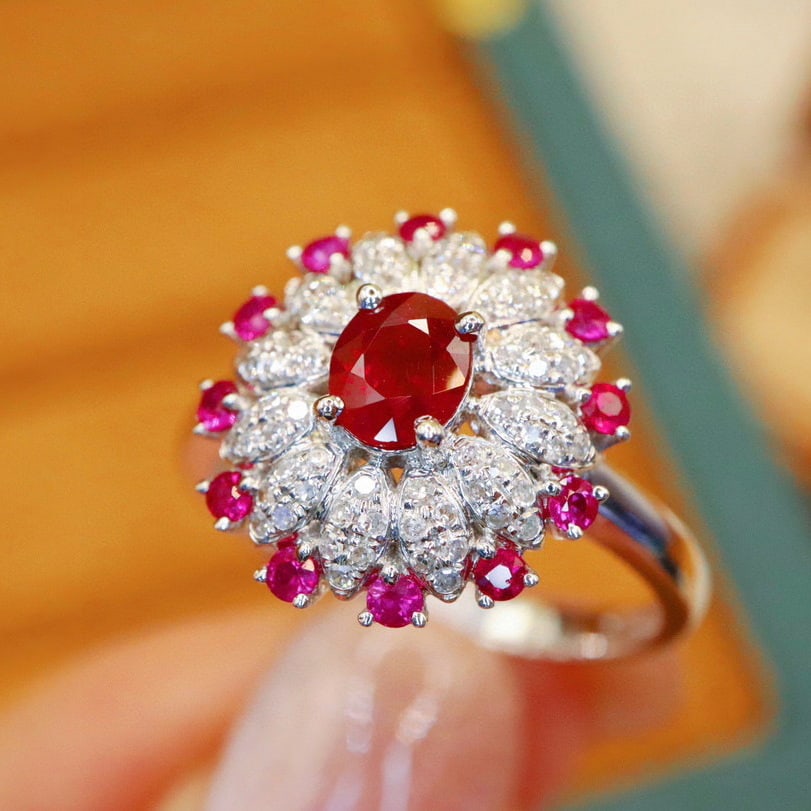 14k Gold 0.74 Ctw Vivid Red Natural Ruby & Diamond Ring - 2