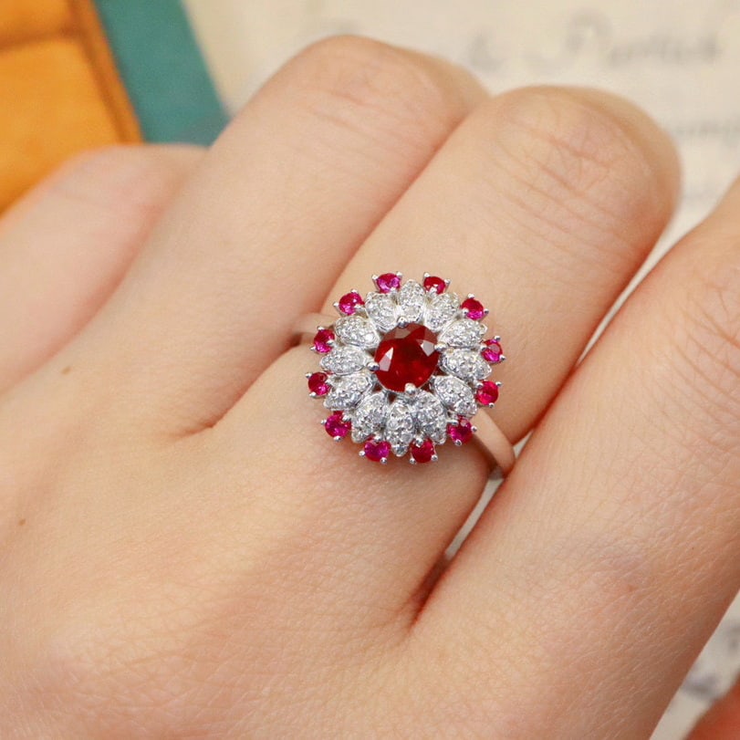 14k Gold 0.74 Ctw Vivid Red Natural Ruby & Diamond Ring - 6