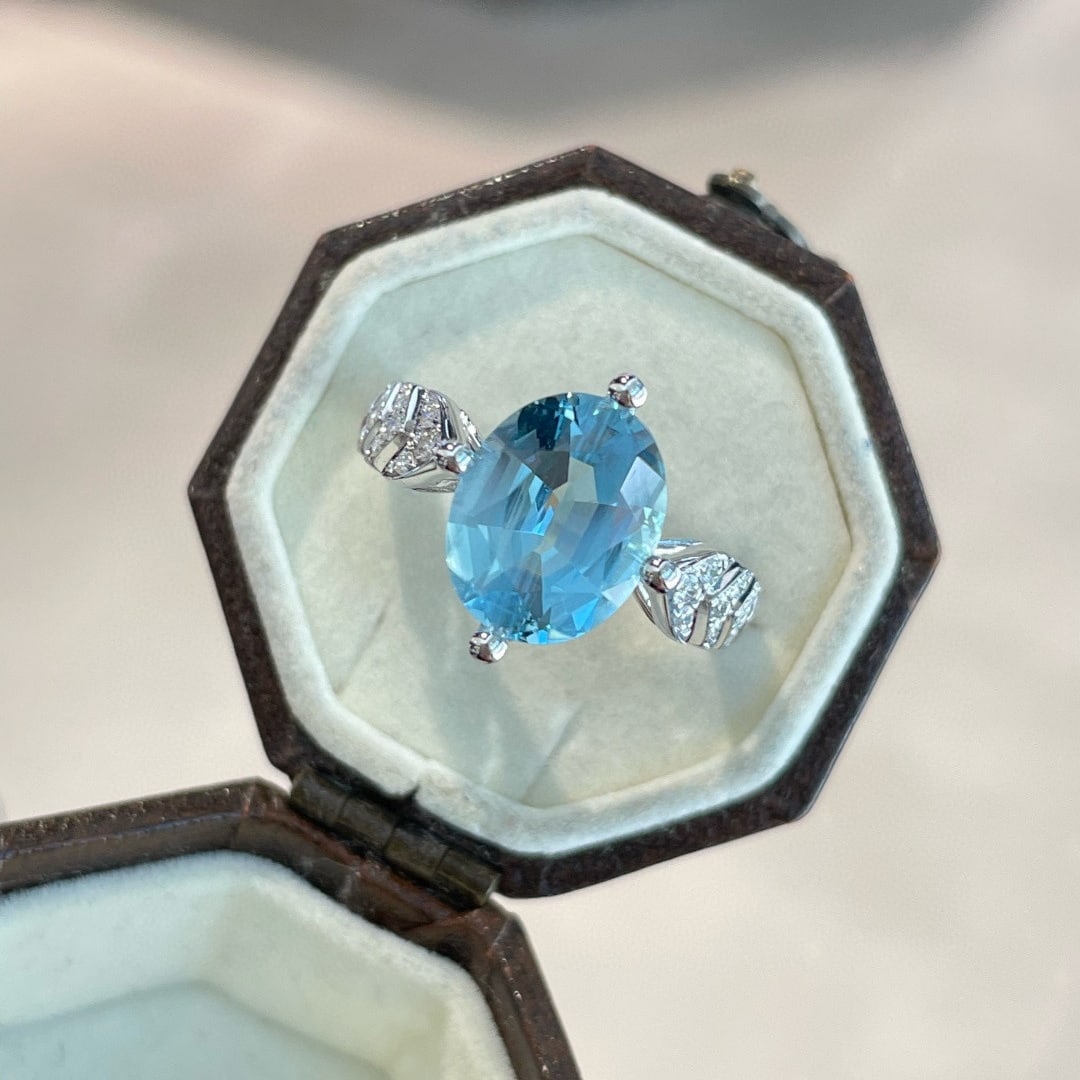 14k Gold 2.35 Ct Natural Aquamarine & Diamond Ring - 3