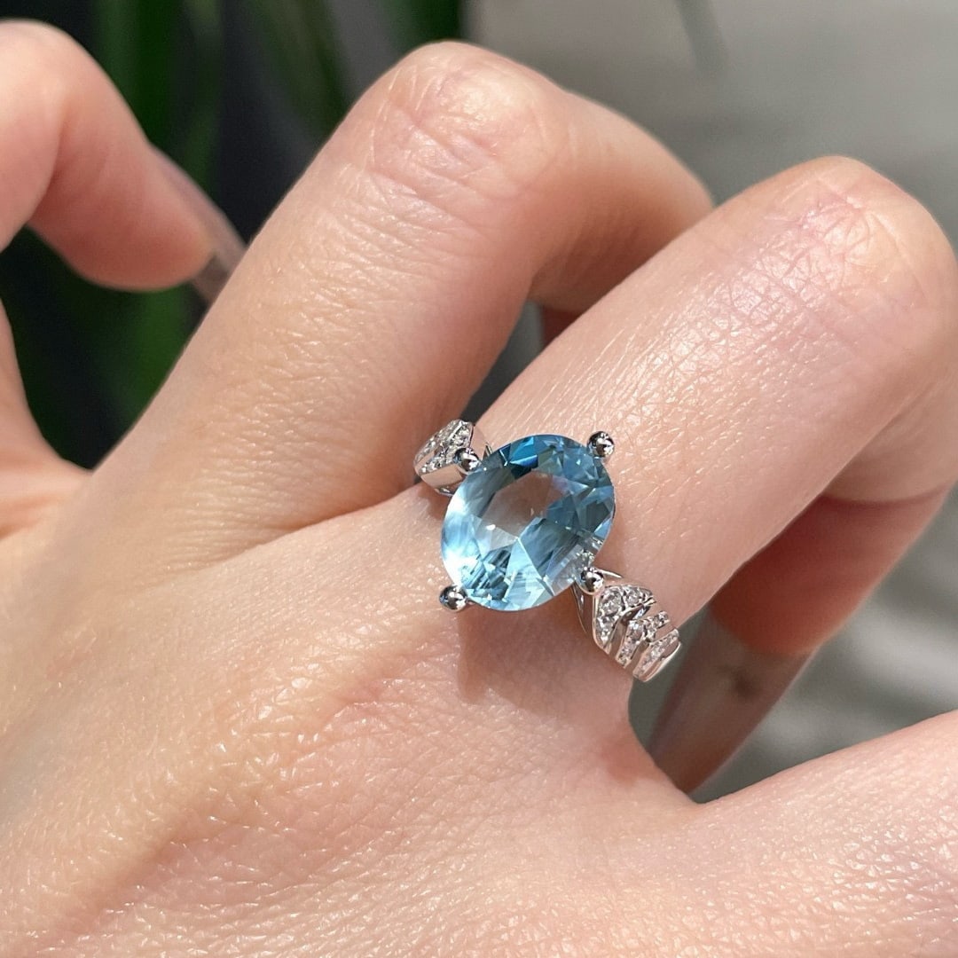 14k Gold 2.35 Ct Natural Aquamarine & Diamond Ring - 5